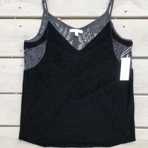 ROI Sexy Black Velvet Stretch Camisole Lace Sz M